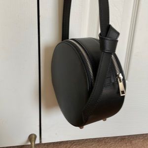 Round Black leather Cross Body Bag